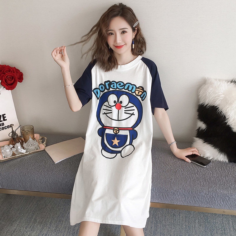 Váy Ngủ Ngắn Tay Đầm Ngủ Dáng Suông Chất Thun Sữa Mềm Hoạ Tiết Dễ Thương Mặc Nhà