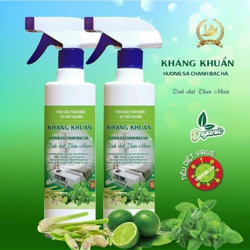 Xịt Kháng khuẩn hương tràm, tía tô, bồ kết, sả chanh, bạc hà 500ml