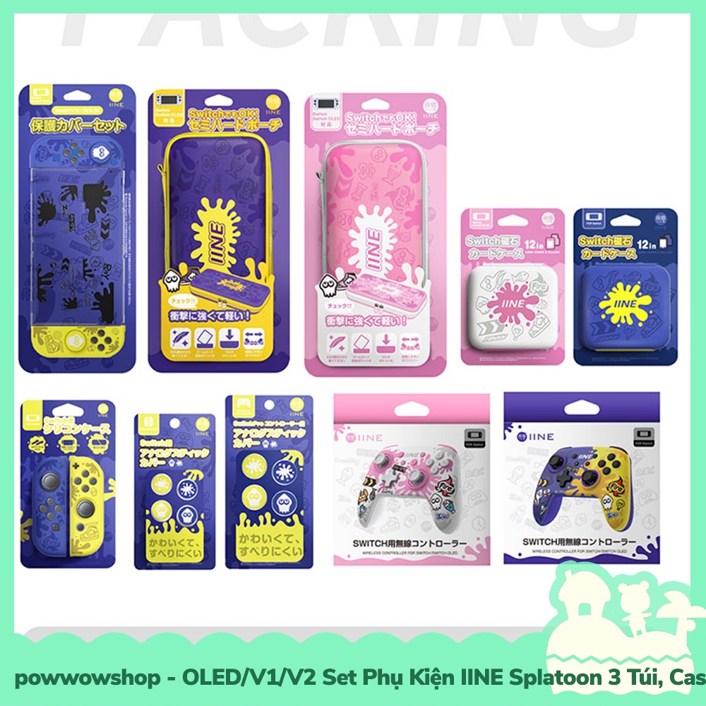 [Sẵn VN - Hỏa Tốc] Oled/V1/V2 Set Phụ Kiện IINE Túi, Hộp Băng, Case Ốp, Bọc Nút Cho Máy Game Nintendo Switch Splatoon 3