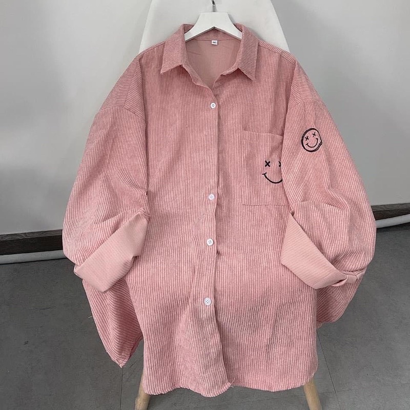 [Mã SKAMFSW175 giảm 10K đơn 50K] [sẵn] Áo Sơ Mi Nhung Gân ICON SMILE PQK Thêu ( ảnh thật ) | BigBuy360 - bigbuy360.vn