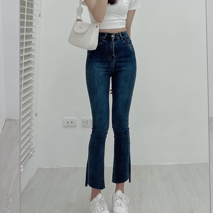 Q071 Quần jeans loe gấu xẻ Audrey