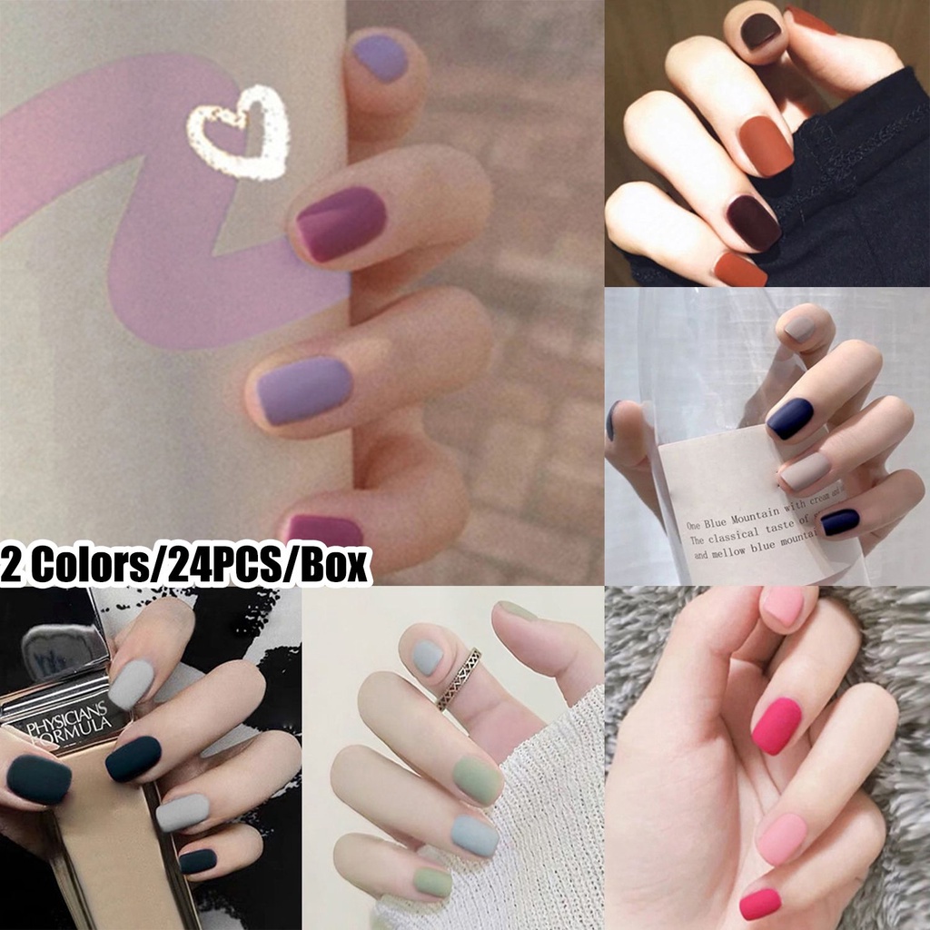 [Hàng mới về] Hộp 24 Móng Tay Giả Đầu Vuông Ngắn 2 Màu Sắc Tùy Chọn Kèm Hộp Đựng Mihan1