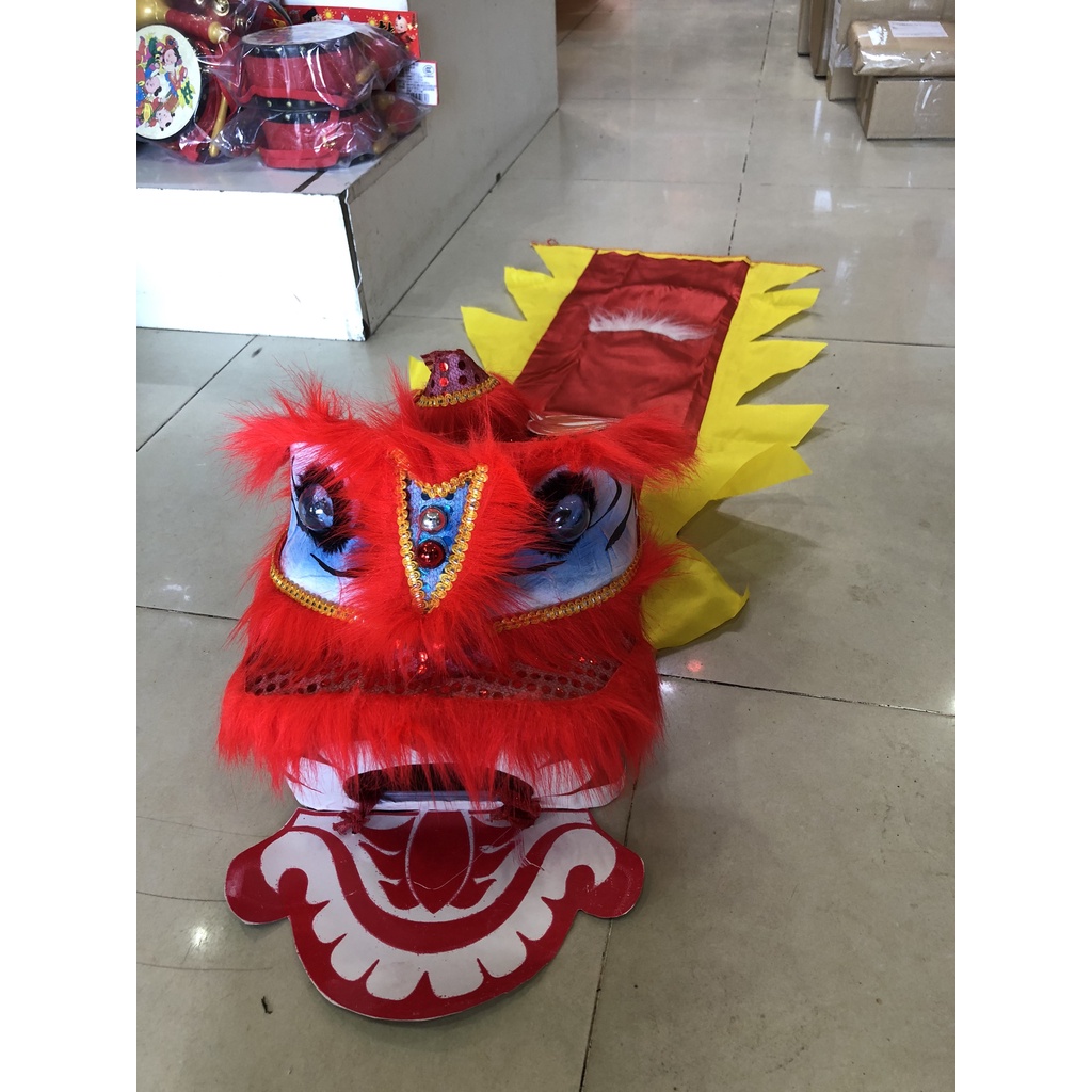 Đầu lân, đầu sư tử giá rẻ có đèn kèm đuôi, mắt nháy sáng cho bé chơi trung thu, lễ Tết