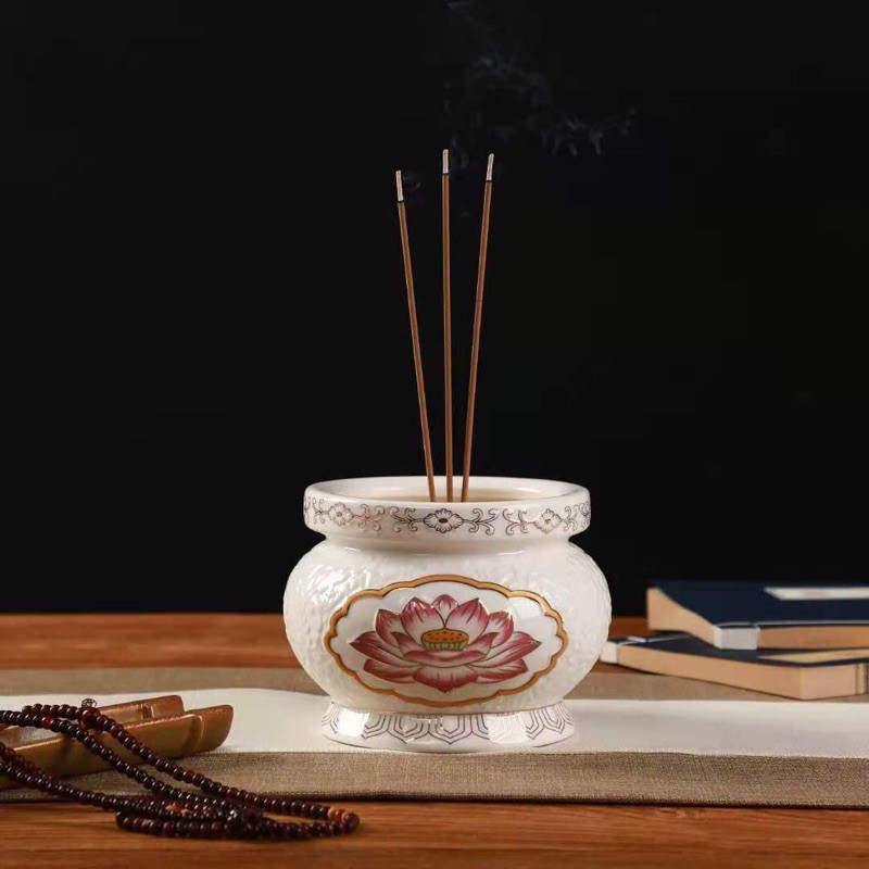 Đồ Thờ Cúng - Set Đồ Thờ Phụng Sứ Trắng Hoa Sen Hồng Cao Cấp