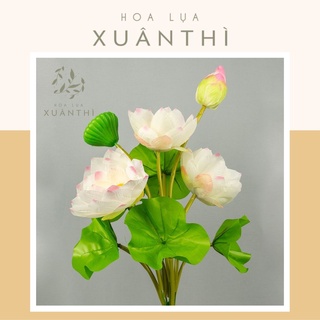 Cành sen nở decor nhiều màu - 1 cành 3 bông 1 nụ - Hoa giả trang trí hoa lụa Xuân Thì - HL18