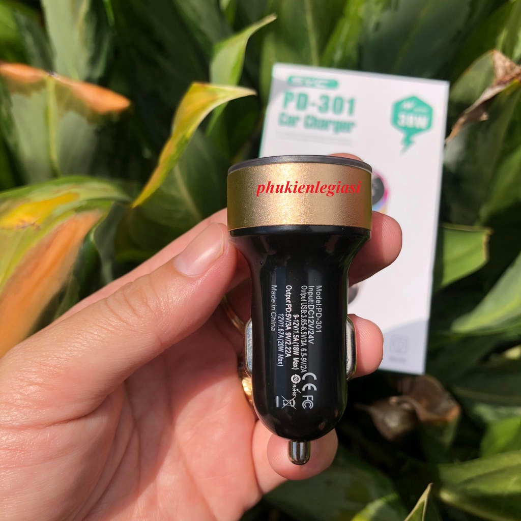 Cốc sạc xe hơi SYC 301 có cổng PD hỗ trợ sạc nhanh