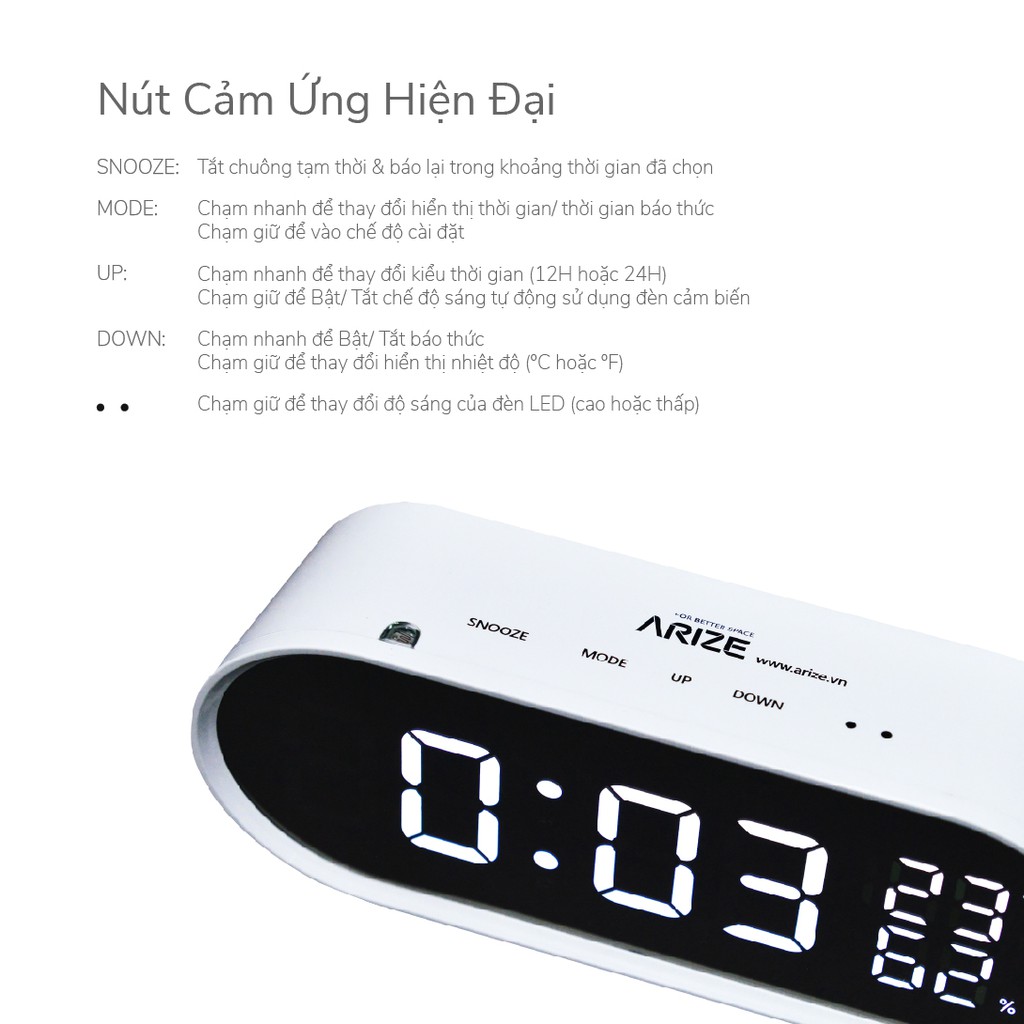 Đồng Hồ Để Bàn Thông Minh ARIZE BANDIZ Mirror Digital Desk Clock