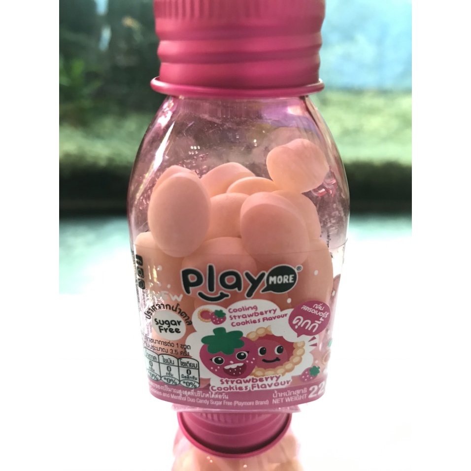 Kẹo The Không Đường Hương Dâu PLAY MORE Strawberry (Lọ 22g)