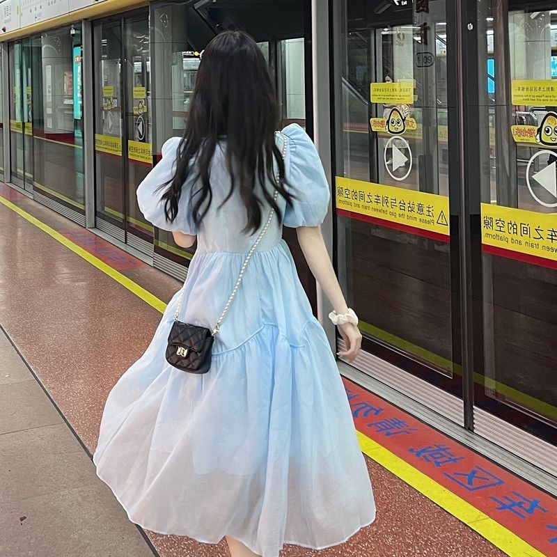 Váy babydoll Đầm Công Chúa Mùa Hè Hàn Quốc 2022 Dáng Ôm Tay Phồng Ngắn Và Dài Ngang Eo Cho Nữ