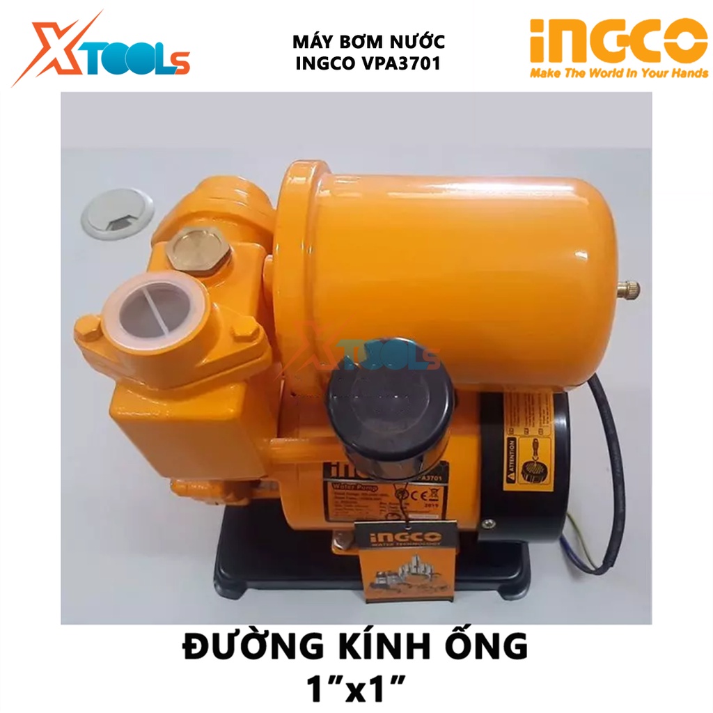 Máy bơm nước INGCO VPA3701 Máy bơm nước tăng áp Điện thế: 220-240V~50Hz Công suất 370W(0.5HP) Chiều cao bơm tối đa 32 m