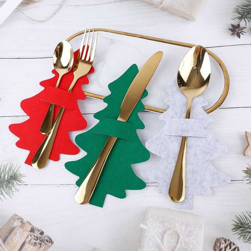 4Pcs/Set Christmas Tree Shape Cutlery Bags Xmas Knife and Fork Holder Bag Non-woven Fabric Cookware Organizer Table Decorations