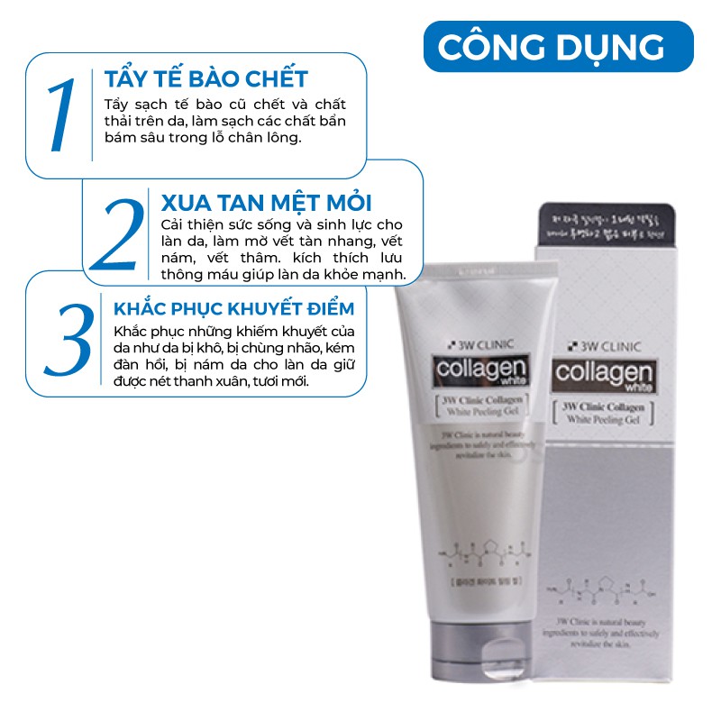 [Mã BMBAU50 giảm 7% đơn 99K] Tẩy tế bào chết chiết xuất từ Collagen 3W Clinic White Peeling 180ml Hàn Quốc