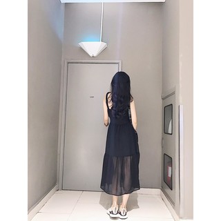 Đầm maxi dáng dài bo eo voan đen