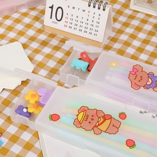Hộp bút nhựa hình gấu ,thỏ ,cừu 2 ngắn trong suốt cute