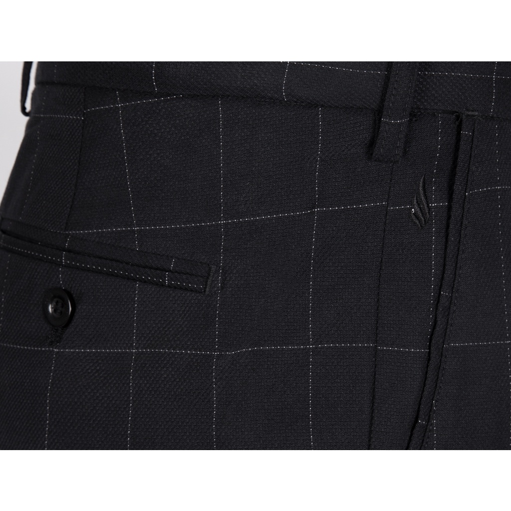 Quần Âu Nam Cao Cấp Cạp Chun Co Giãn 1024 Dáng Slim Màu Đen Phối Kẻ - Vulcano