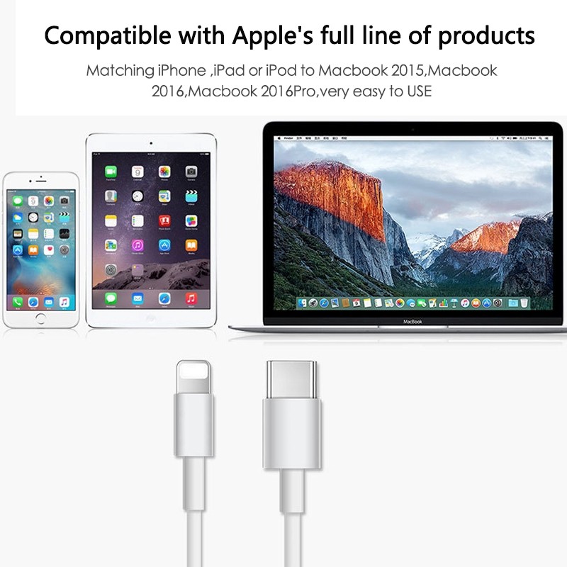 Cáp chuyển Apple Iphone MacBook Type C USB 3.1 To Lightning Data Cable Fast Charging PVC