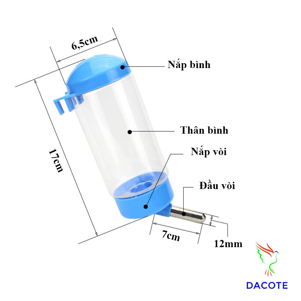 Bình nước cho chó mèo tự động gắn chuồng DACOTE loại 400ml tiện lợi