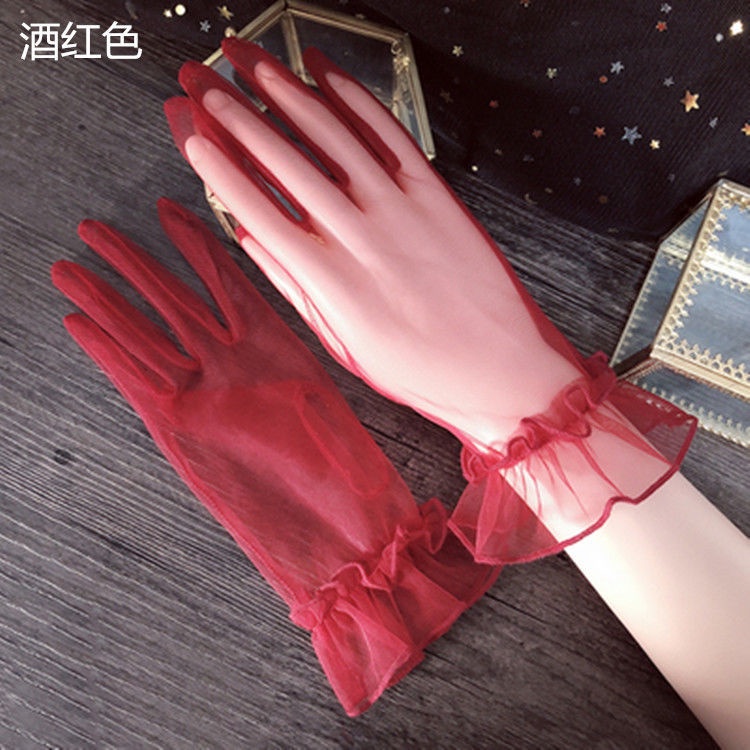[Aishang Beautiful] Găng Tay Ren Lưới Siêu Mỏng Dài Đỏ Đỏ Hồng Xanh Lá Xanh Lá Cây Trắng Đen Trắng Dành Cho Đám Cưới