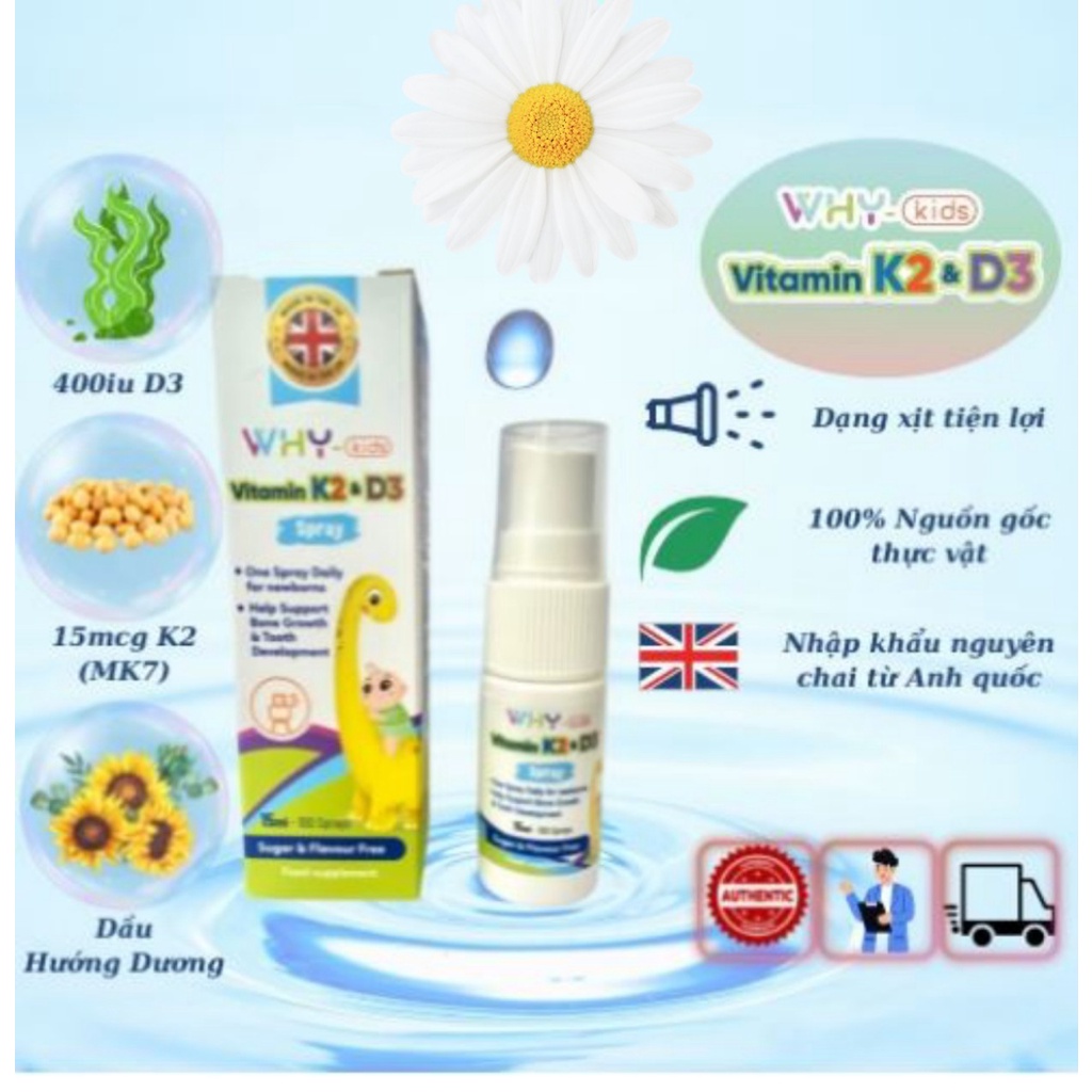 [Hàng chính hãng] D3 K2 Nhập khẩu từ Anh Quốc . Vitamin d3k2mk7 dạng xịt tiện lợi chai 15ml/100 liều xịt.