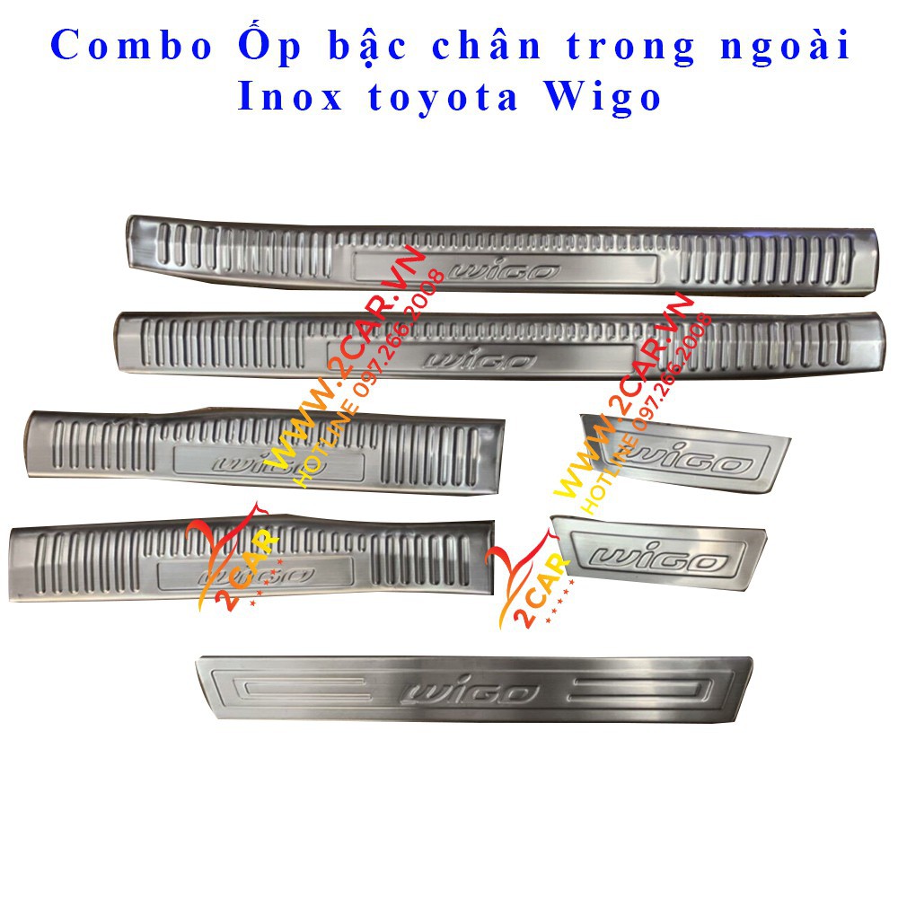 Combo ốp bậc chân trong + ngoài xe Toyota Wigo Inox