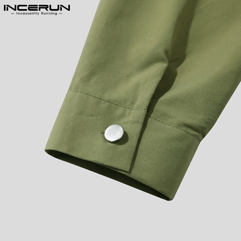 Áo liền quần INCERUN dài tay màu trơn phối dây thắt lưng thời trang cho nam