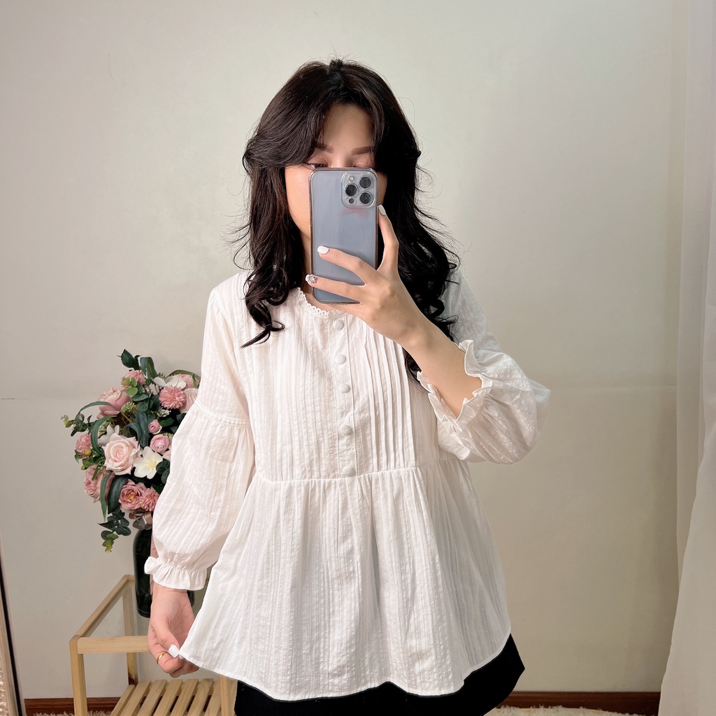 Áo babydoll cổ ren tay bèo tiểu thư ulzzang hàng qc