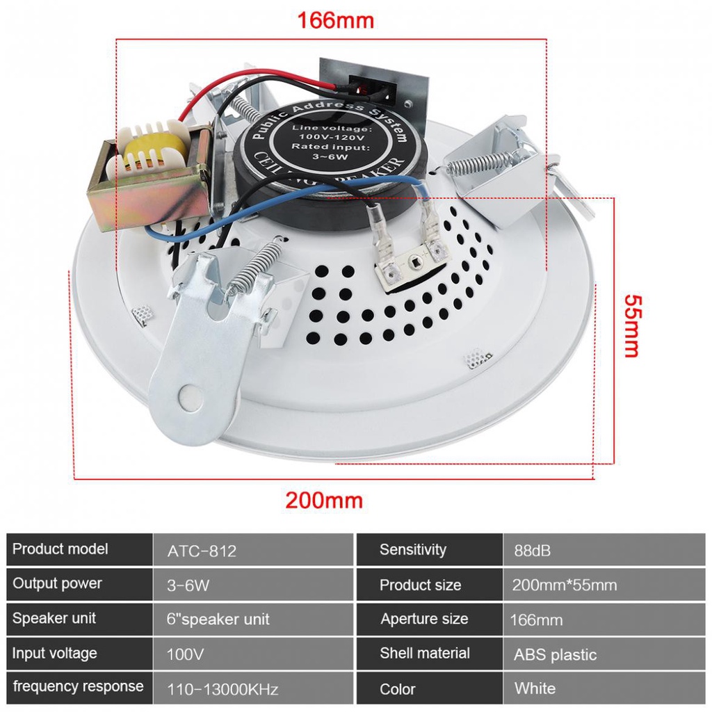 ABS 6W Surface Mount Metal Microphone Input USB Ceiling Speaker Public Broadcast Background Music Speaker for Home Restaurant