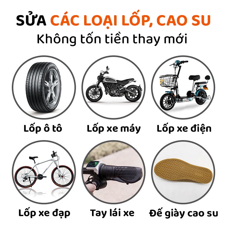 Keo sửa lốp xe ô tô, lốp xe máy bền chắc chịu lực, vá lốp chuyên dụng độ đàn hồi cao, chịu nhiệt siêu bền