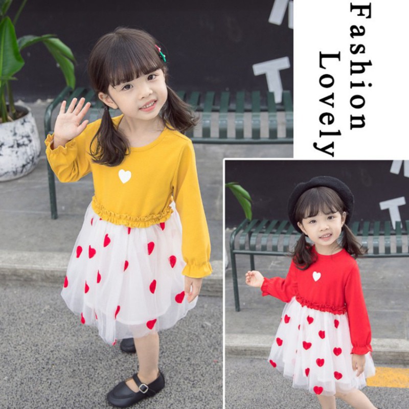 Đầm lưới in hình trái tim dễ thương cho bé gái