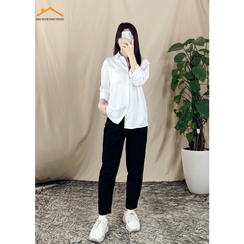 ÁO SƠ MI TRẮNG TRƠN BASIC UNISEX - ÁO SƠ MI TÚI NGỰC FORM RỘNG