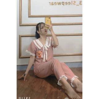 Đồ Bộ Pijama Tay Ngắn Quần Dài Vải Kate Lụa Mềm Mịn Phối VIỀN Siêu Xinh, Size Dưới 57kg (2)