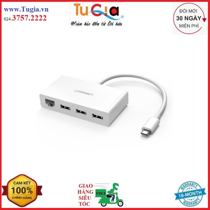 Bộ Chuyển Đổi Ugreen USB TypeC Sang RJ45 3 x USB 3.0 40382 (15cm) Hàng Chính Hãng