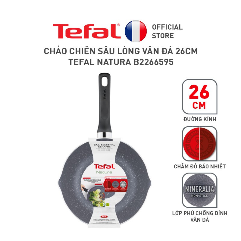 [Mã LIFEHL25 giảm 10% đơn 350K] Chảo chiên sâu lòng vân đá Tefal Natura B2266595 26cm