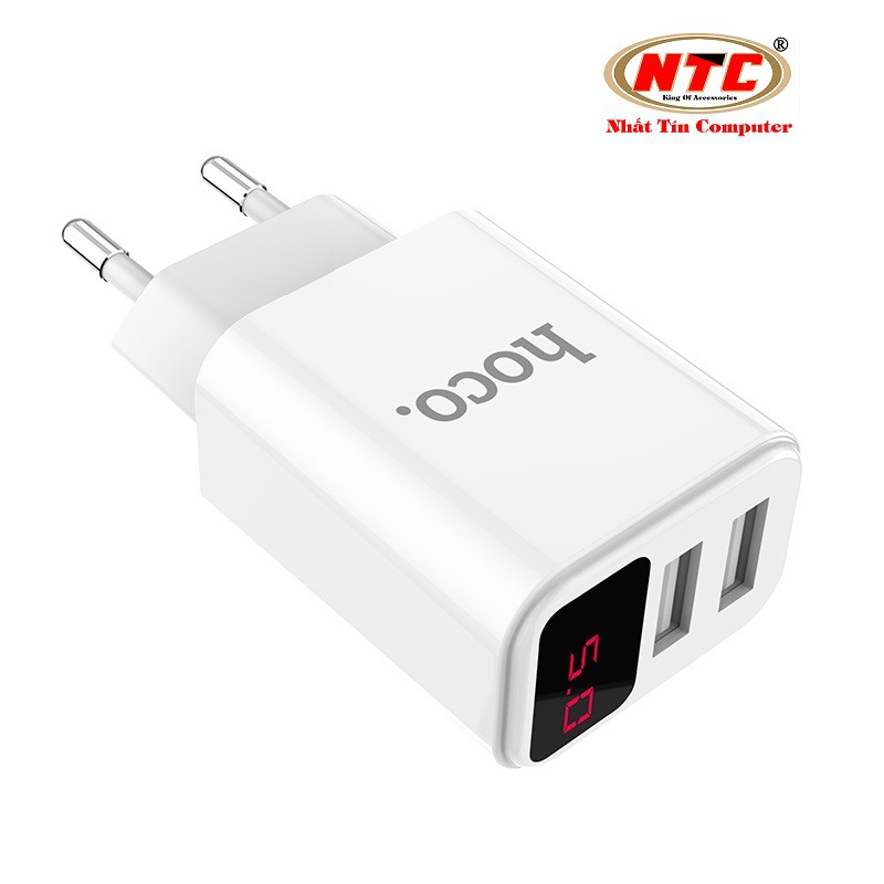 Cốc sạc 2 cổng Hoco C63A EU - MAX 5V-2.1A - màn hình LCD hiển thị điện áp (Trắng) - Hãng phân phối chính thức