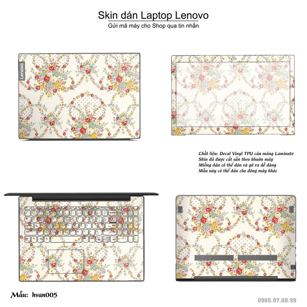 Skin dán Laptop Lenovo in hình Hoa văn (inbox mã máy cho Shop)