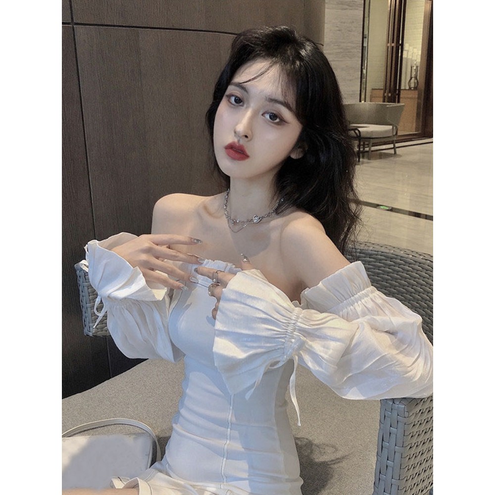 Đầm Tiểu Thư ,Váy Tiểu Thư Trễ Vai Tay Dài Dự Tiệc Cho Nữ