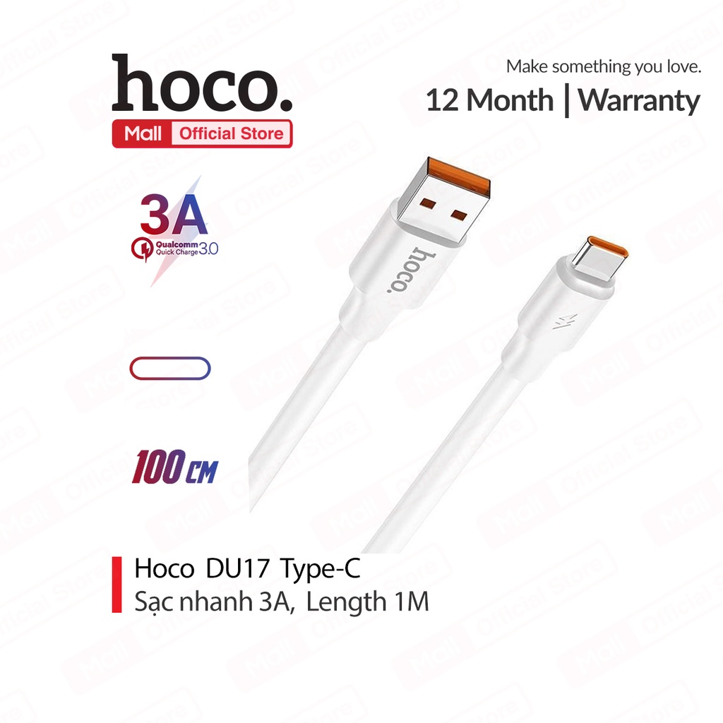 Cáp sạc nhanh 3A Hoco DU17 dây TPE siêu bền hỗ trợ truyền dữ liệu dài 1M cho Smartphone