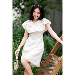 Váy cổ tim bèo ngực kem HT