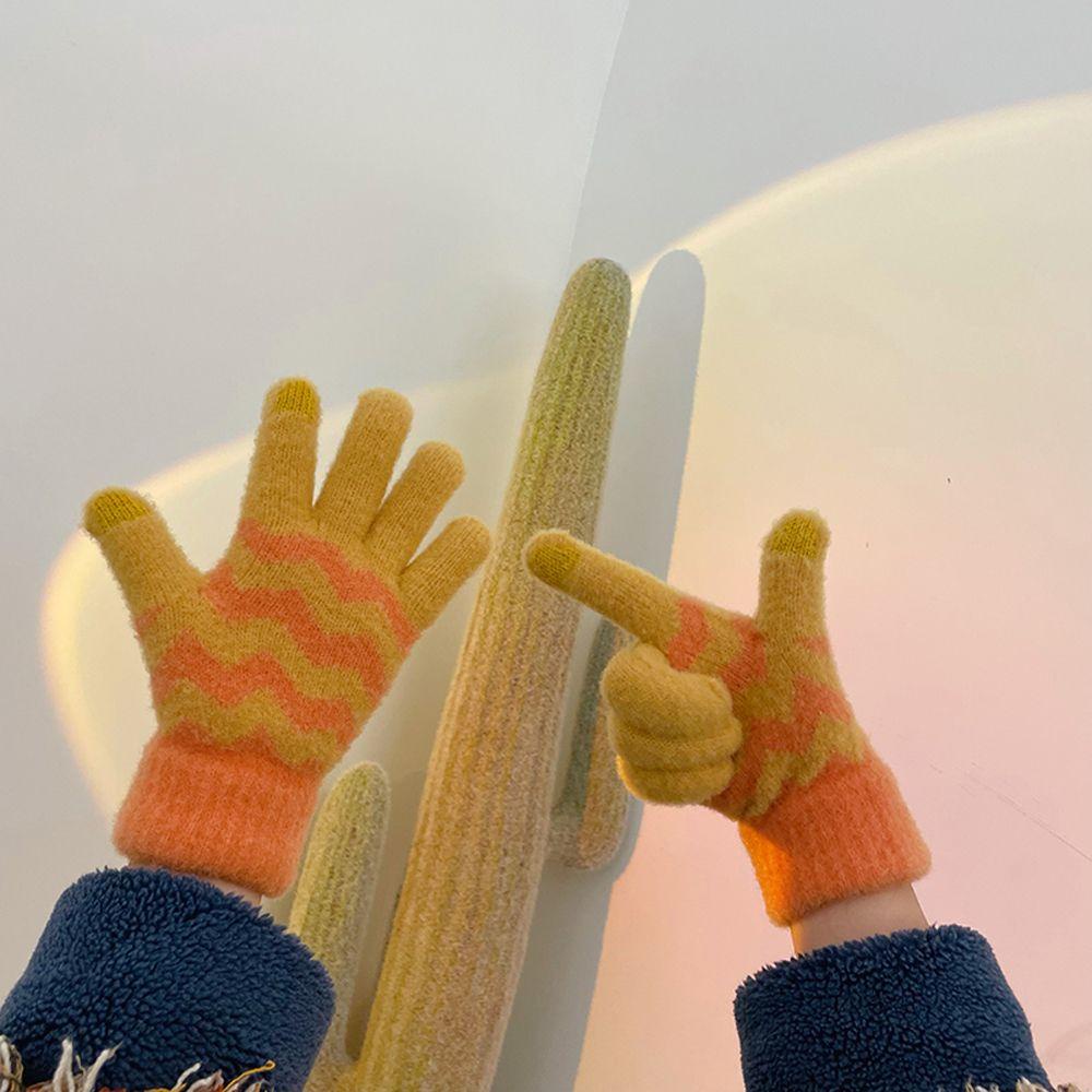 Găng Tay Len Lông Cừu Dày Dặn Hình Sóng Biển Dễ Thương Có Thể Chạm Màn Hình Cảm Ứng