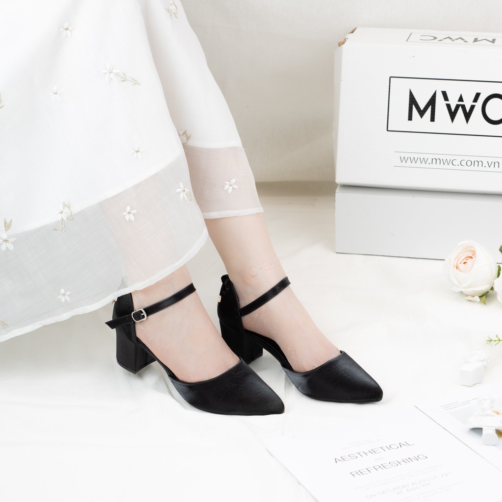 Giày Cao Gót Nữ MWC Mũi Nhọn Quai Hậu Lụa Satin NUCG-3970