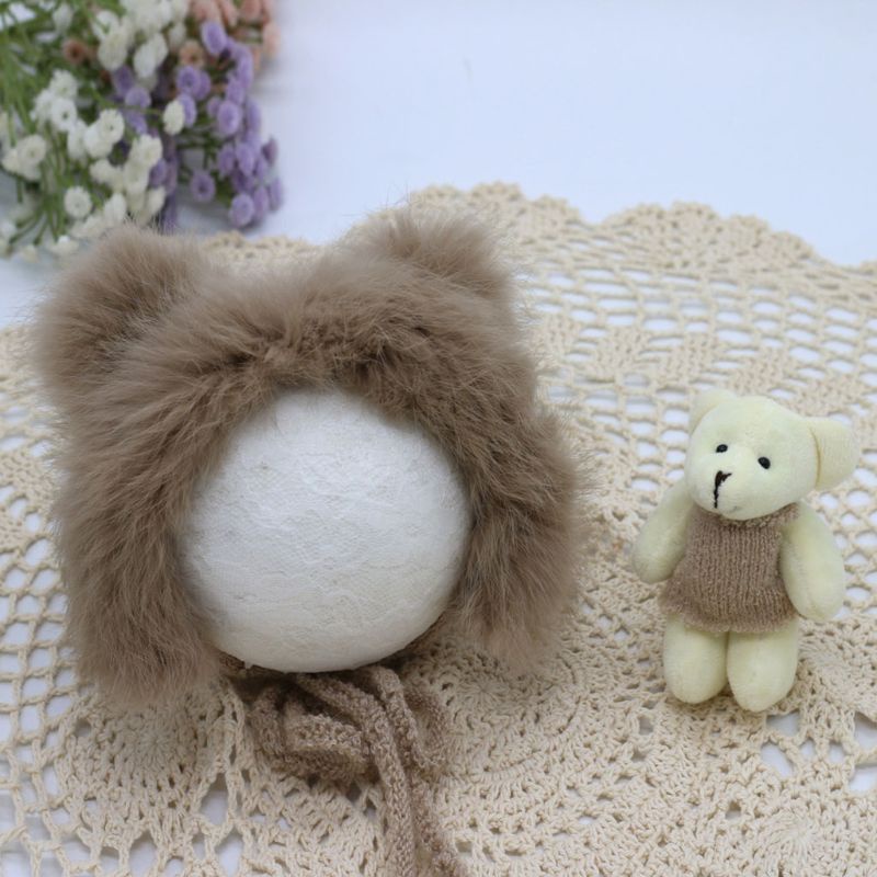 Bộ 2 Món Đồ Chơi Gấu Bông Đội Mũ Len Đan Dễ Thương Dùng Làm Đạo Cụ Chụp Ảnh Cho Bé Sơ