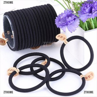 Set 10 Dây Cột Tóc Co Giãn Dày 4mm Màu Đen Cho Nữ