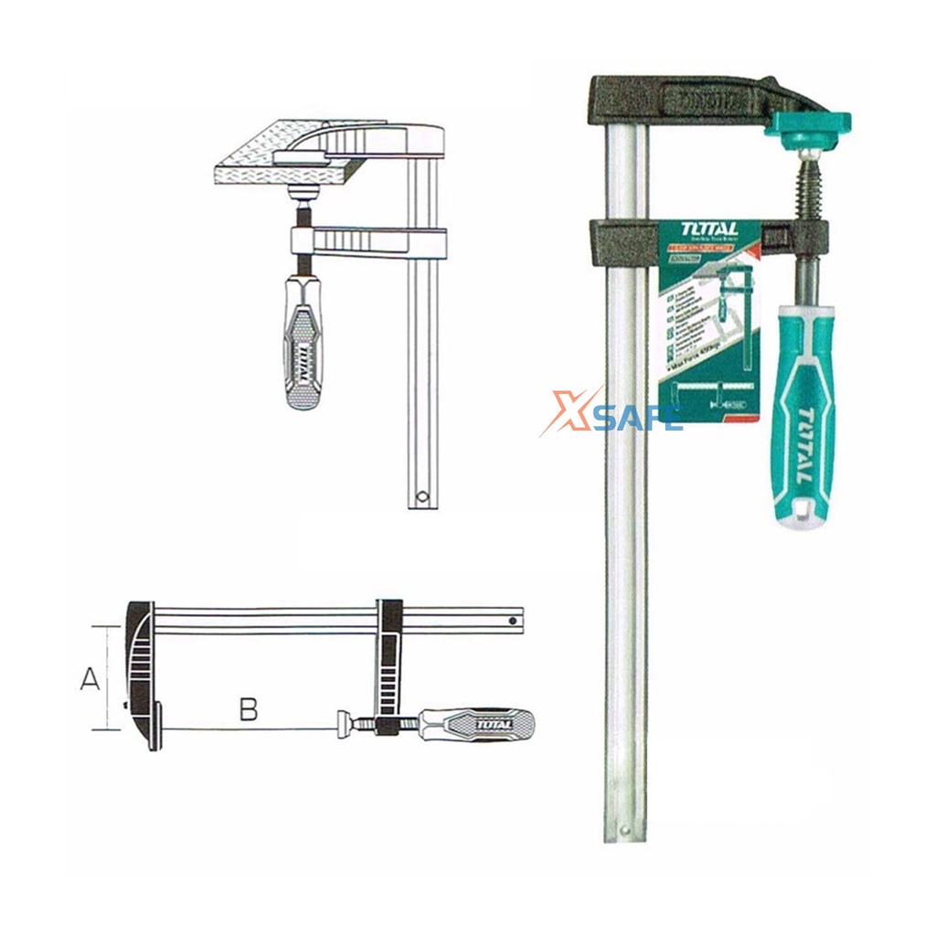 Kẹp gỗ chữ F TOTAL chất liệu thép Cr-V cao cấp, chống rỉ sét cong vênh trong quá trình sử dụng, thiết kế thông minh