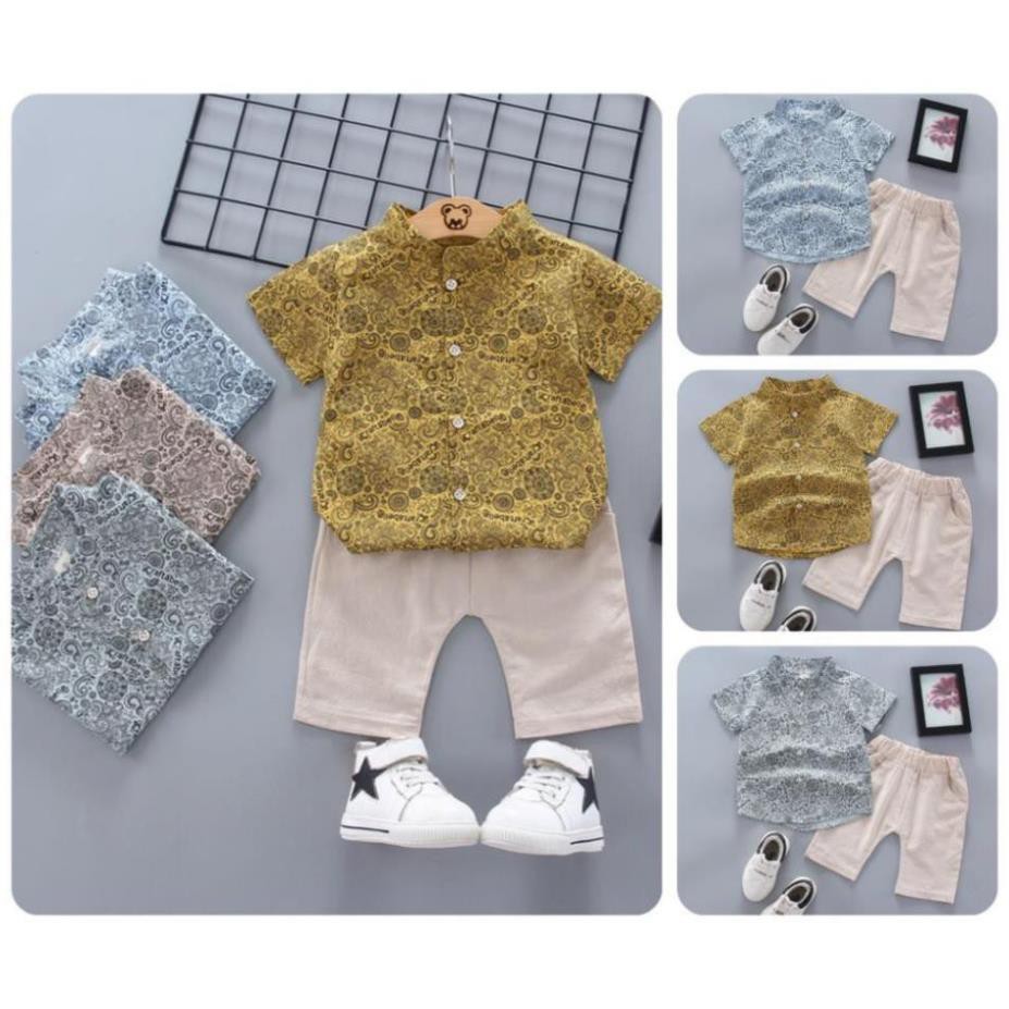 BS65⚡Size6-23kg⚡Đồ Bộ cho bé trai. Quần kaki + áo sơ mi ngắn tay chấm bi⚡HÀNG QUẢNG CHÂU CAO CẤP⚡