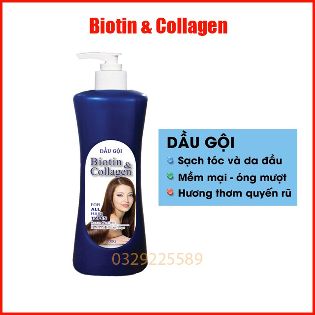 Dầu Gội Biotin &amp; Colagen Sạch Gàu Dưỡng Mềm Mượt tóc 500ml