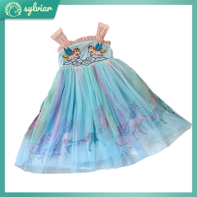 Đầm Lưới Chiffon Mùa Hè In Họa Tiết Hoạt Hình Cho Bé Gái 3-8 Tuổi