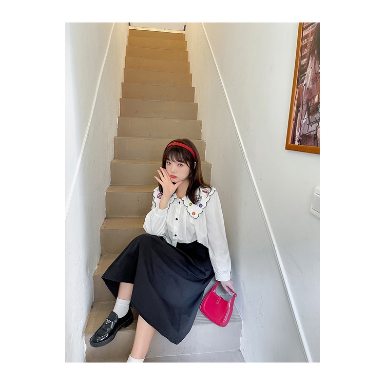 Áo Sơ Mi Trắng Cổ Bẻ Icon Cute 🦋 Áo Somi Nữ Ulzzang Dài Tay 🦋