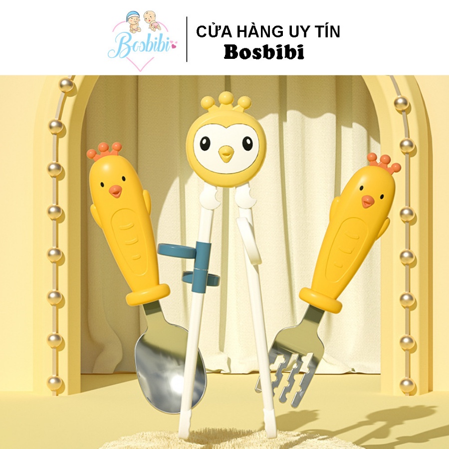 Bộ thìa đũa nĩa gà vương niệm hoạt hình siêu đáng yêu, Chính hãng kèm hộp đựng