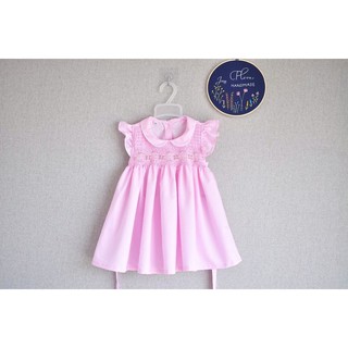 Đầm thêu smock kẻ hồng bé gái