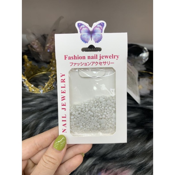 Gói Ngoc Trai Sứ mix size - Ngoc trai sứ nữa hạt đính móng nail giá rẻ - Phụ kiện đính - trang trí móng chuyên dụng